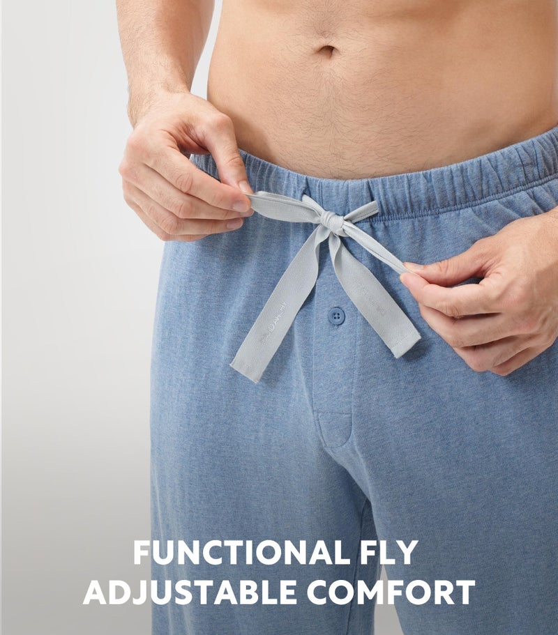 DAVID ARCHY Men's Pajamas Set Soft Cotton Henley Loungewear Pjs Comfy Long Sleeve Sleepwear with Pockets (L, Heather Navy Blue) - Image 5